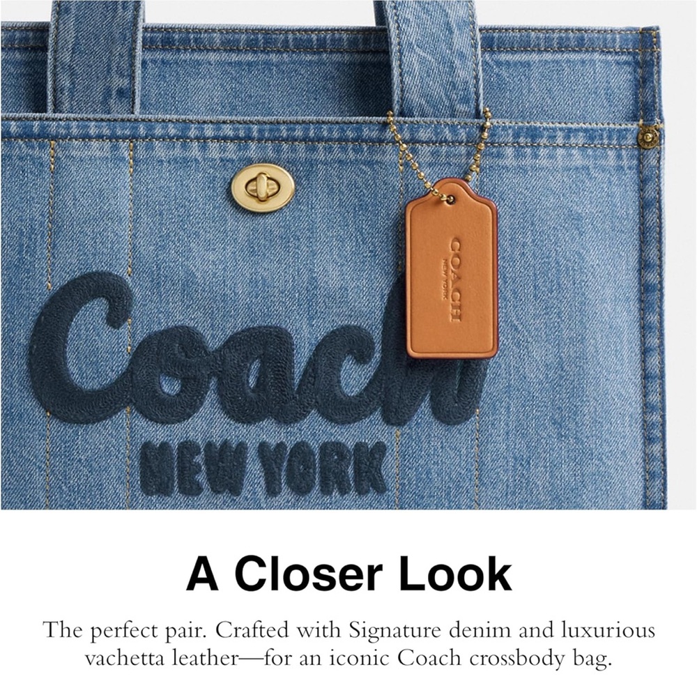 New Coach Blue Denim Canvas Cargo Tote Bag - Picture 5 of 7